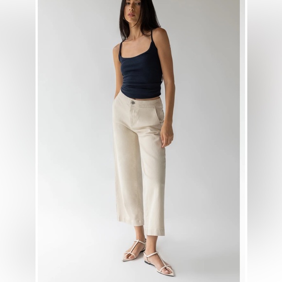 Oak + Fort CROPPED LENGTH 26" TWILL WIDE LEG PANT - Picture 2 of 11